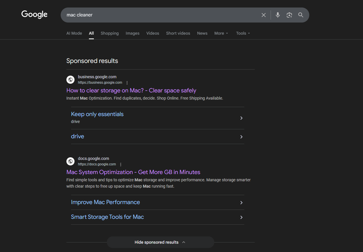 BEWARE! Suspicious ads appeared in Google search results which contain harmful content for Mac users