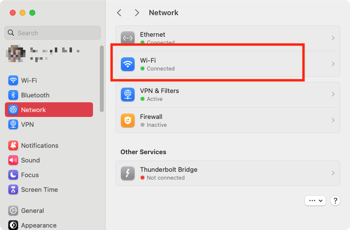 To turn off your Wi-Fi, open the Wi-Fi settings. You can see if it's currently connected or not by looking for a green or red circle.