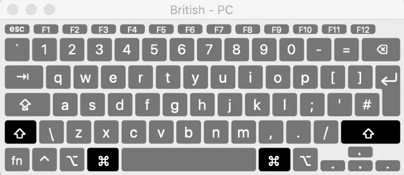 keyboard viewer open on British keyboard