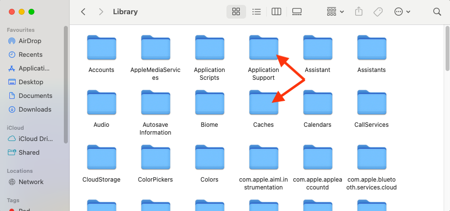 The Library folder in Finder on Mac. Here, you'll find software leftovers which can be deleted if they are no longer needed.