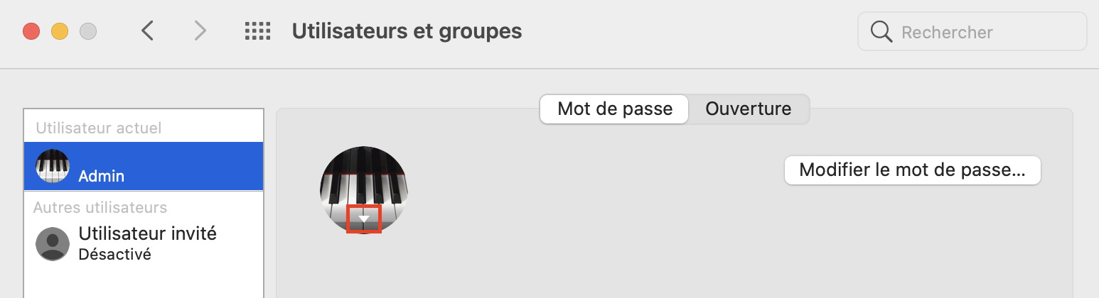 Utilisateur et groupes menu Utilisateur et groupes menu
