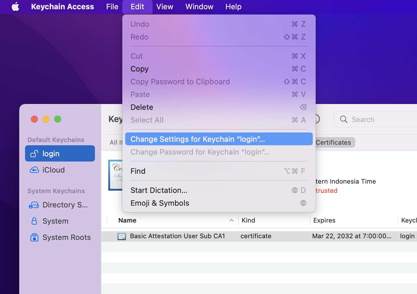 Keychain Access login app change settings option Keychain Access login app change settings option