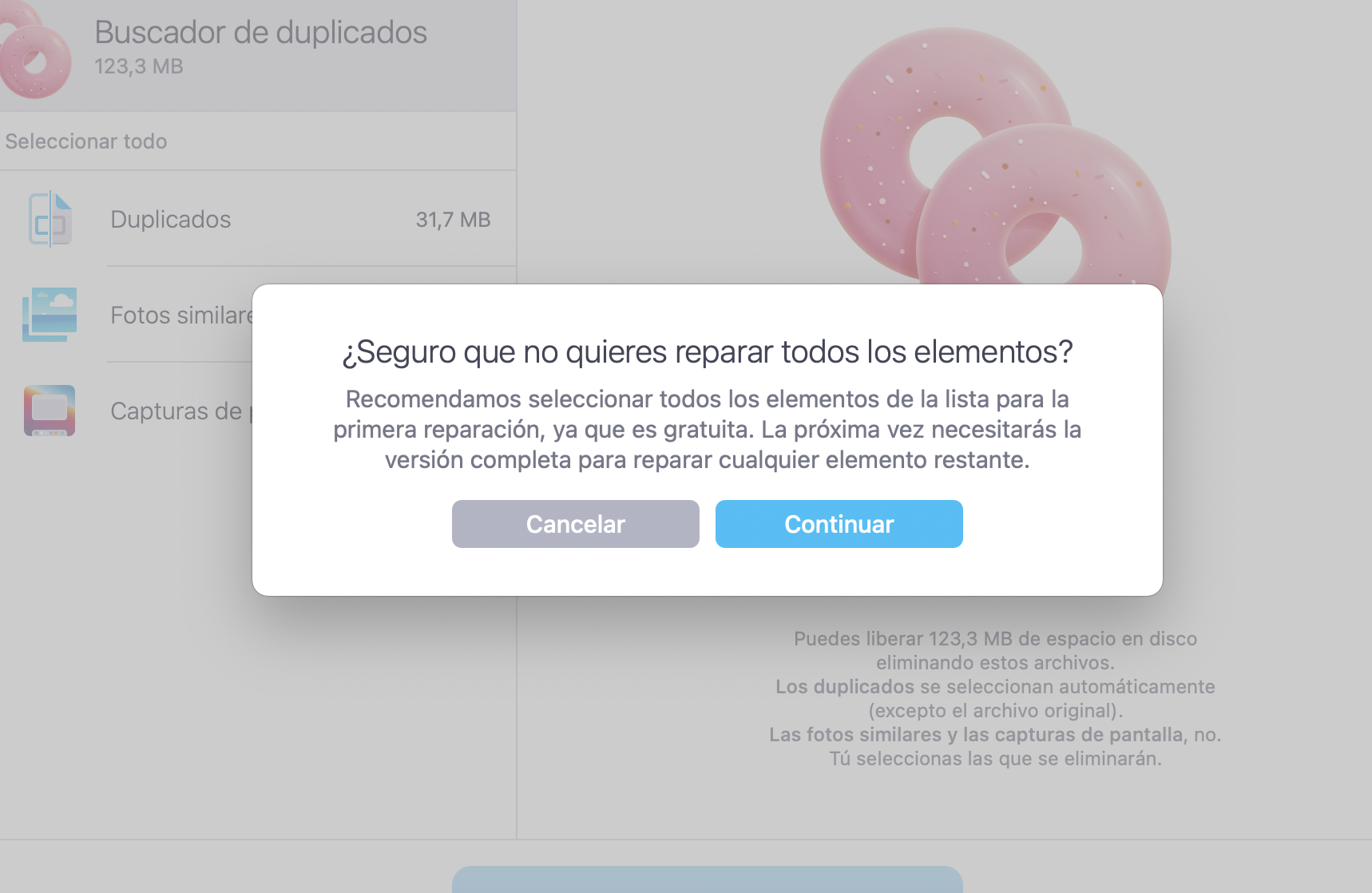 Haz clic en Eliminar para confirmar tu decisión. Las copias eliminadas se pueden encontrar en la Papelera.