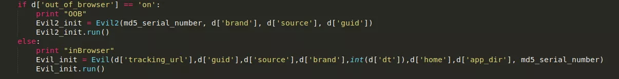A block of Python code from OSX.Bundlore adware for Mac that shows an if statement.
