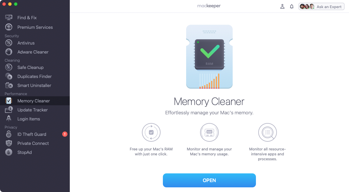 Starting MacKeeper's Memory Cleaner.