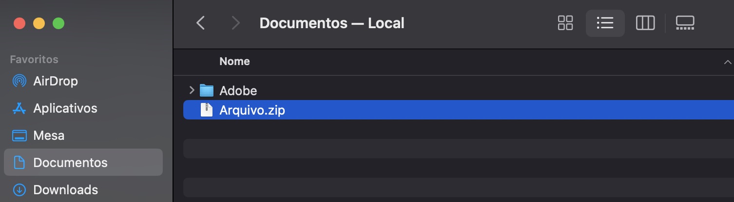 Procure o arquivo compactado criado a partir dos arquivos agrupados anteriormente.