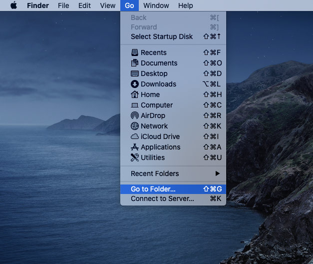 go menu with go to folder option highlighted go menu with go to folder option highlighted