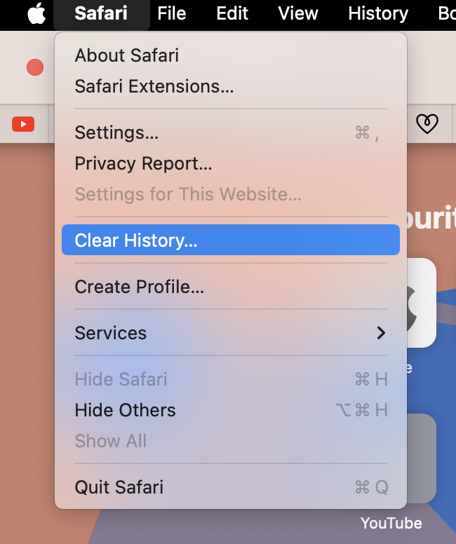 To fix the problem of slow Safari on Mac Sonoma by clearing history, open the Apple Menu and choose Clear History option.
