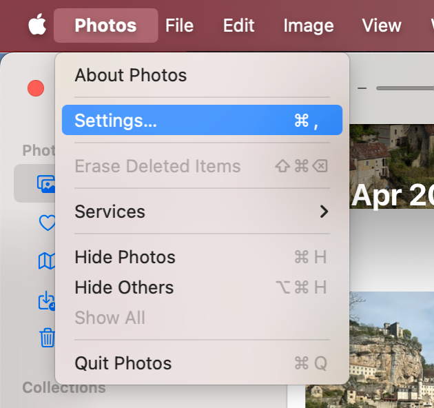 To save link your iCloud to your external library, open the Settings panel on your Mac.