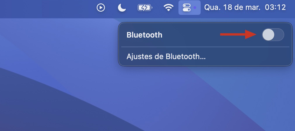 Desative o Bluetooth pela barra de menus para economizar energia do Mac.