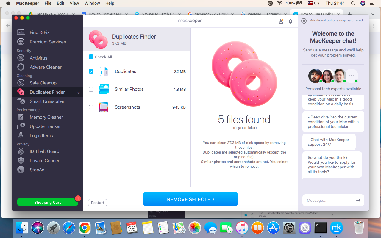 The next step in organizing files before transferring to external drives is to wait for the scan to be completed, then select the duplicates you don’t need, and click Remove Selected to delete them.