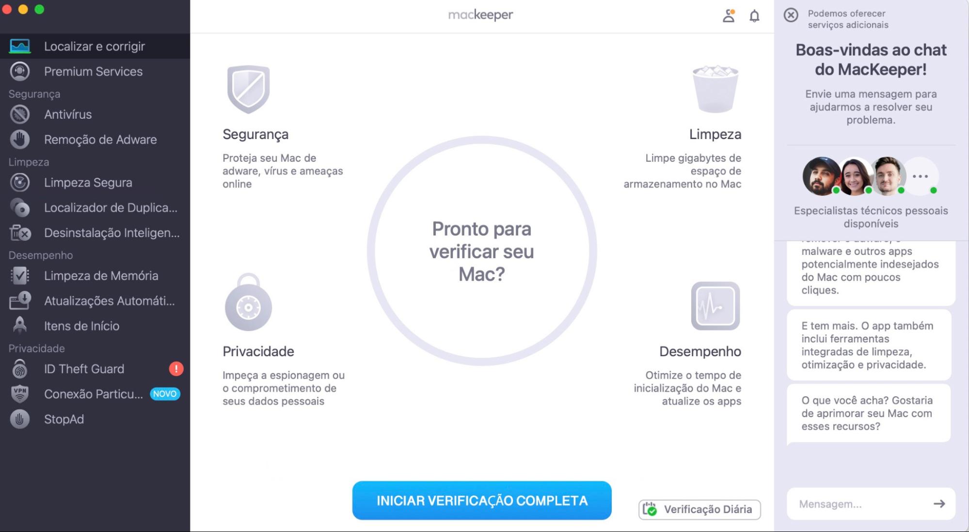 Comece verificando o software do seu Mac em busca de problemas. Abra o MacKeeper e acesse Localizar e Corrigir, clique em Iniciar Verificação Completa.