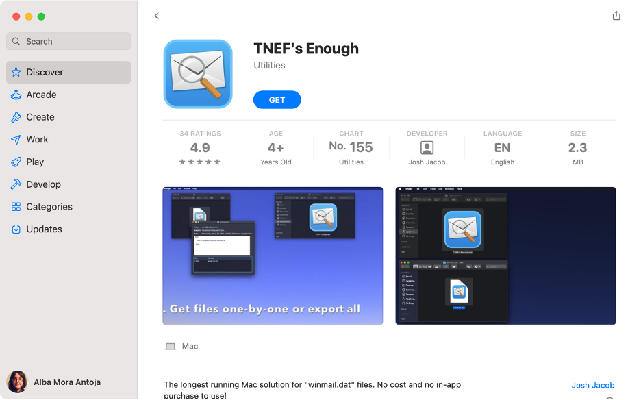 To open a .dat file with a third-party app, download TNEF’s Enough from the Mac App Store.