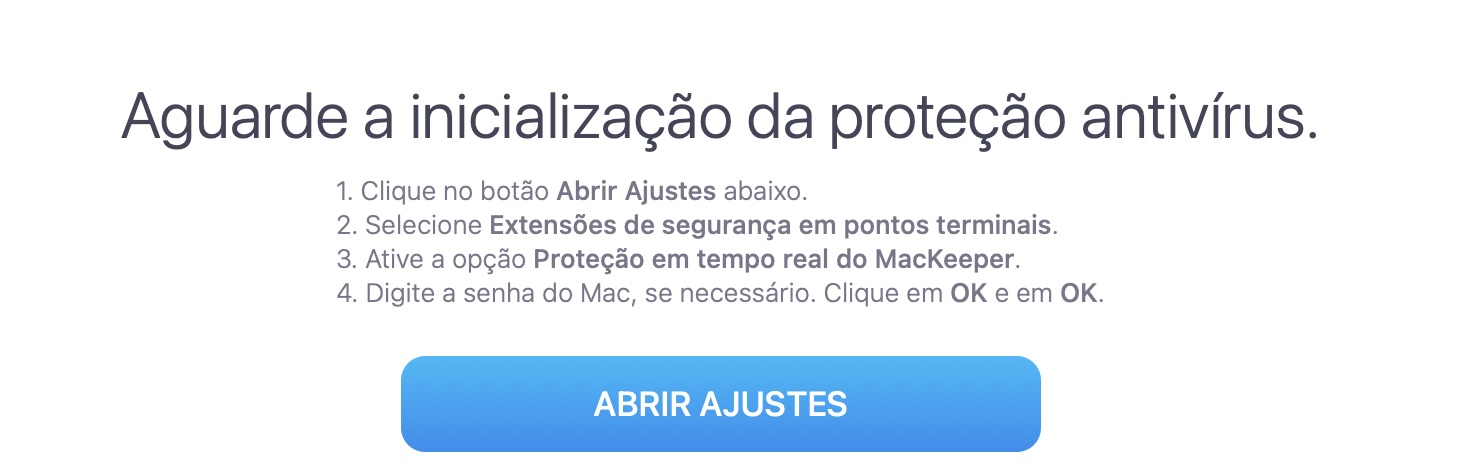 Para ativar a proteção do Antivírus, clique no botão Abrir Ajustes na parte inferior central.