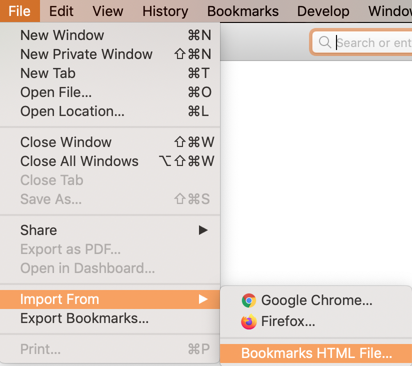 import bookmarks from HTML file in file menu import bookmarks from HTML file in file menu