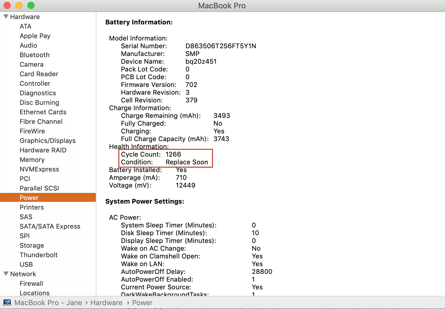 battery health information in system information