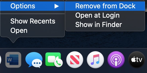 How to remove Office 365 application from the Dock by pressing Ctrl button, selecting Options option from the list and confirming the removal app from the Dock. How to remove Office 365 application from the Dock by pressing Ctrl button, selecting Options option from the list and confirming the removal app from the Dock.