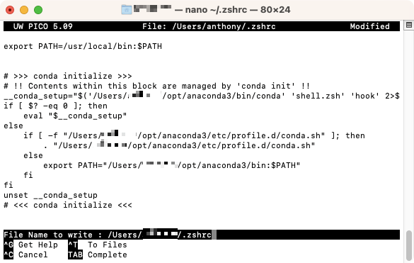 Press Ctrl + O (letter ‘o’), then Return. Press Ctrl + X to quit. Homebrew should now be fully installed.