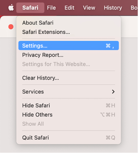 To delete fake extensions from Safari on Mac, launch the Settings panel from the menu bar.