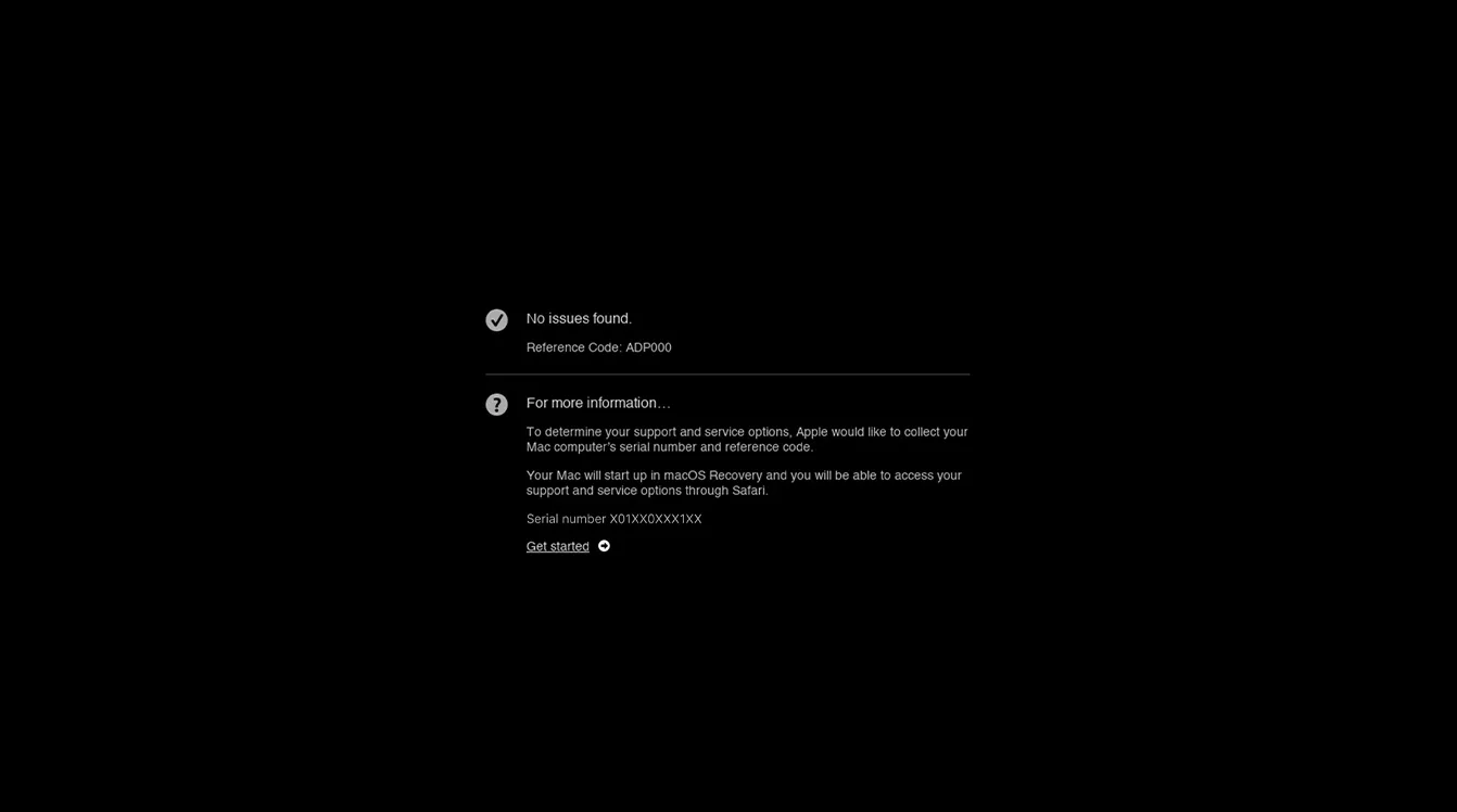 Po zakończeniu diagnostyki Apple wszystkie problemy związane ze sprzętem zostaną wyróżnione w oknie z komunikatem. Jeśli nie zostaną znalezione żadne problemy sprzętowe, zamiast tego pojawi się komunikat Nie znaleziono problemów.