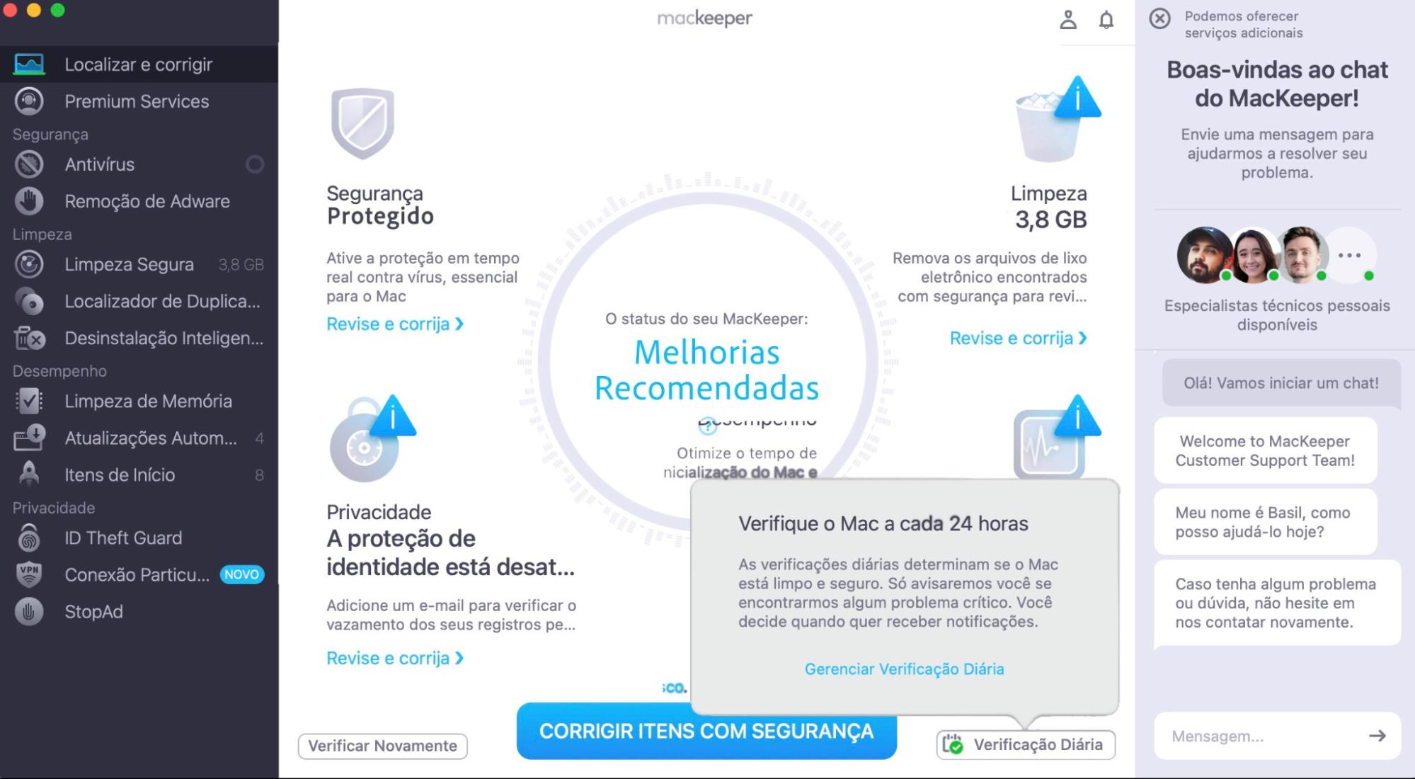 Ative a Verificação Diária para examinar automaticamente seu Mac a cada 24 horas.