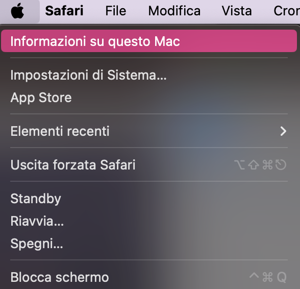Vai al menu Informazioni su questo Mac per visualizzare le informazioni sul tuo computer.