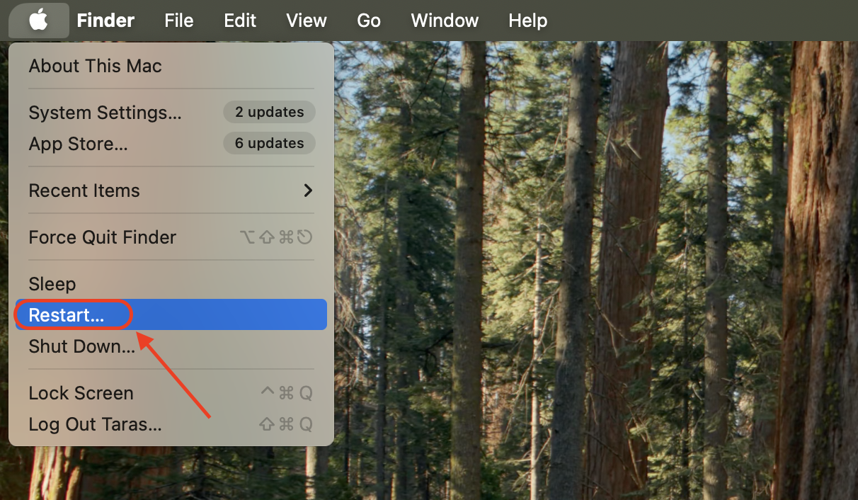Select Restart from the Apple menu and confirm your choice to reboot your Mac and refresh system processes for better performance.