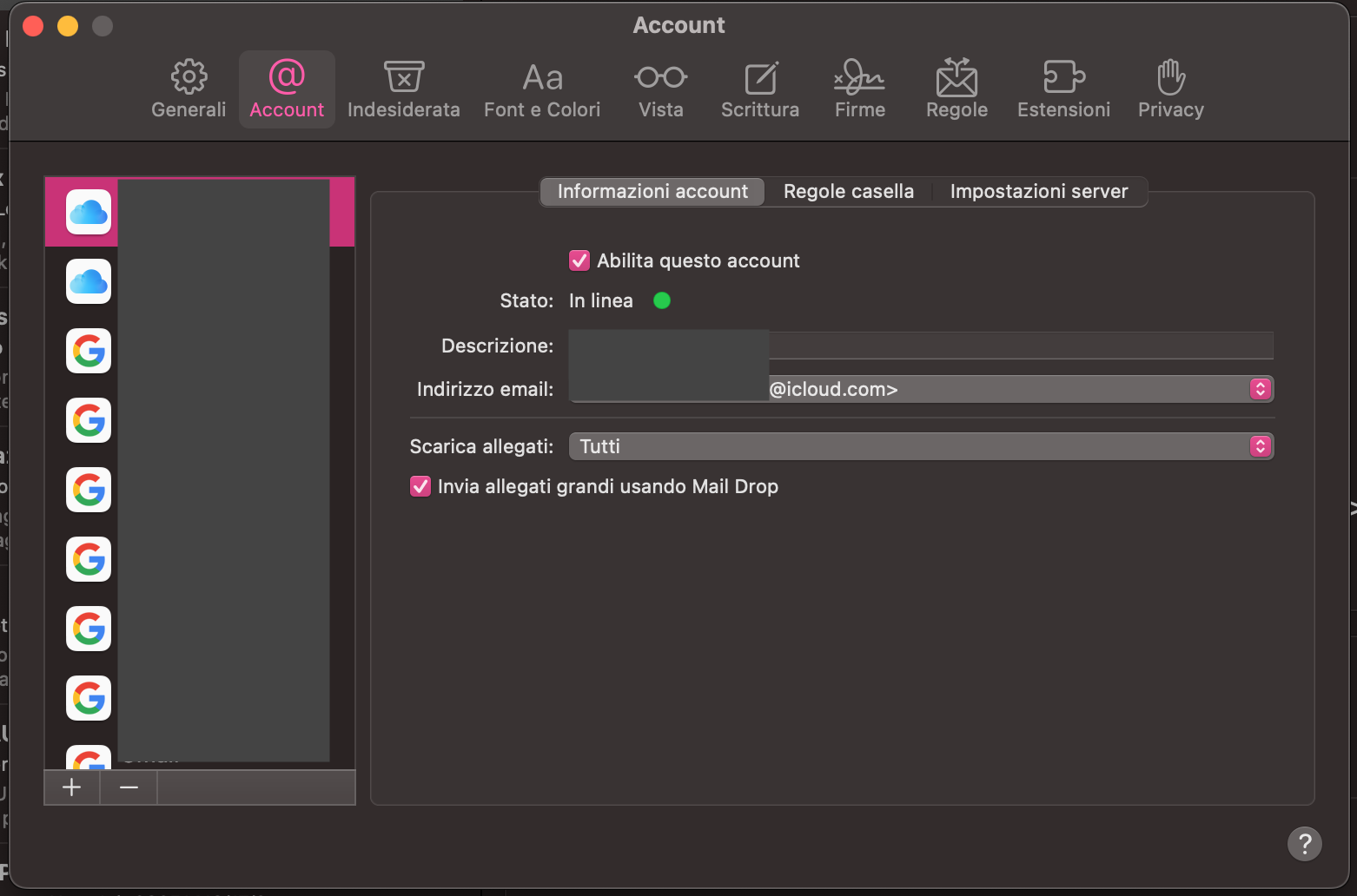 Per selezionare in modo permanente un server di posta in uscita (SMTP) diverso nella finestra di composizione email, apri l’app Mail > Impostazioni > Account.