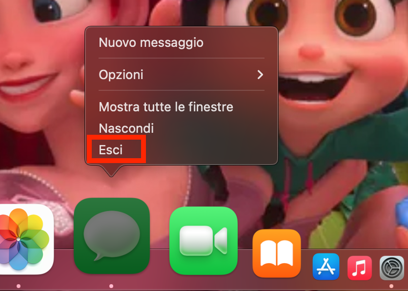Per migliorare la connessione Internet, fai clic destro sull’app e seleziona l’opzione Chiudi. Se l’app è aperta, puoi anche usare la scorciatoia Command + Q per chiuderla subito.