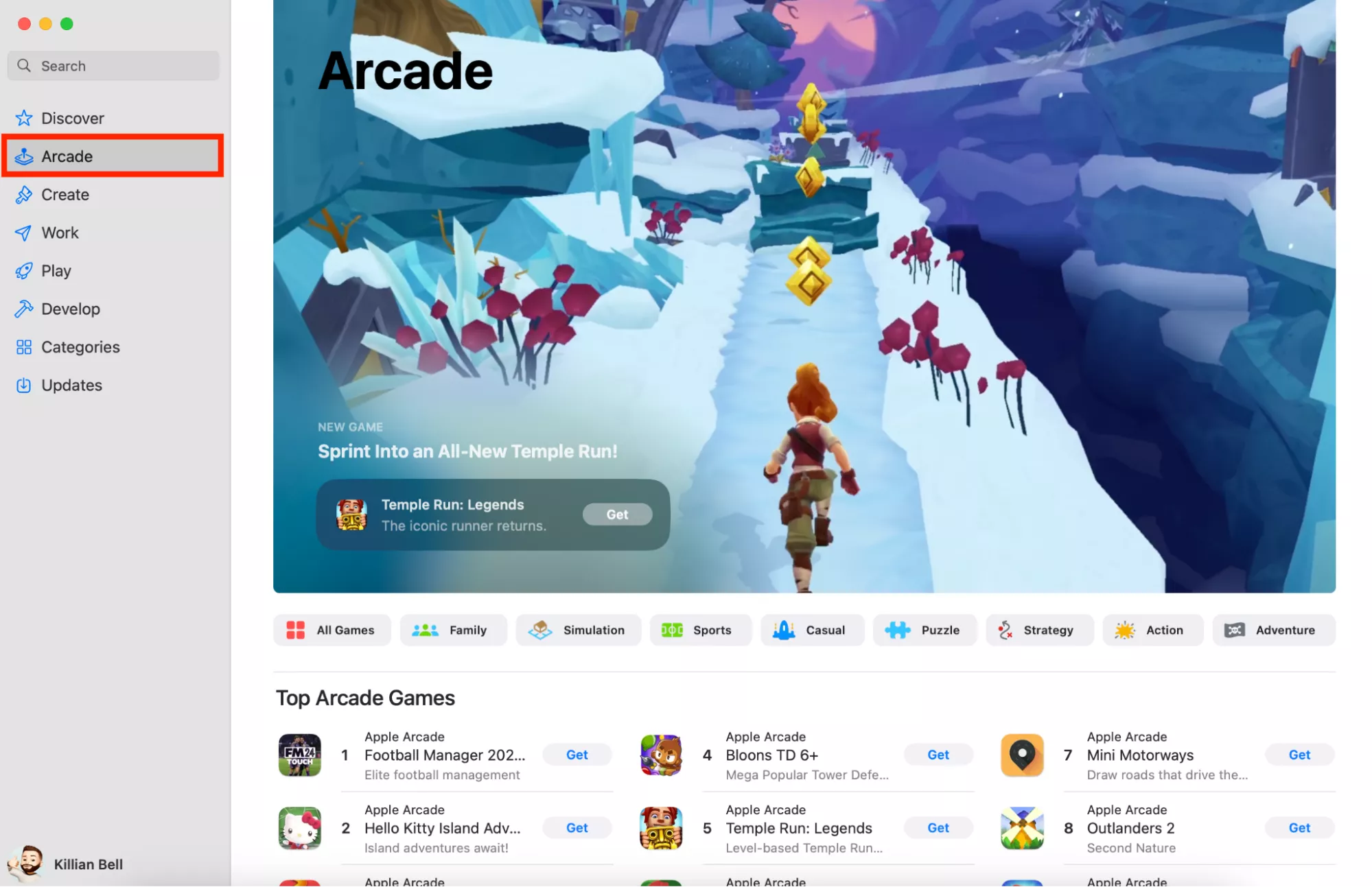 The Arcade tab in the App Store on Mac. If you have an Apple Arcade subscription, all games here are free to download, so check the list if you want to play Windows games that are compatible with Mac.