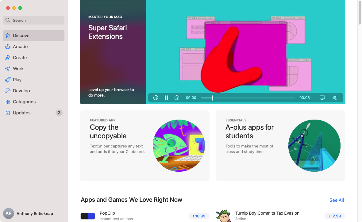 The App Store home pagewindow displays the apps recommendations for you to download and try as well as the left menu navigation to ease up your search within the categories of software.