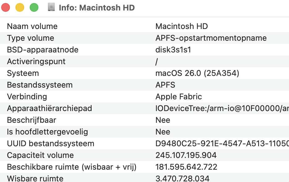 In het pop-upvenster zie je de informatie van de harde schijf.