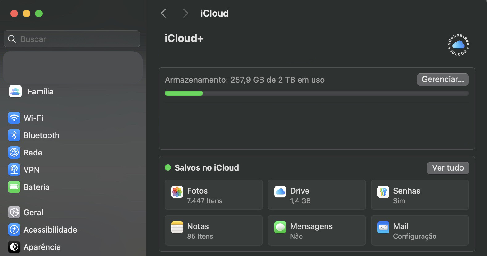 Desmarque os itens no menu iCloud que você não deseja sincronizar.