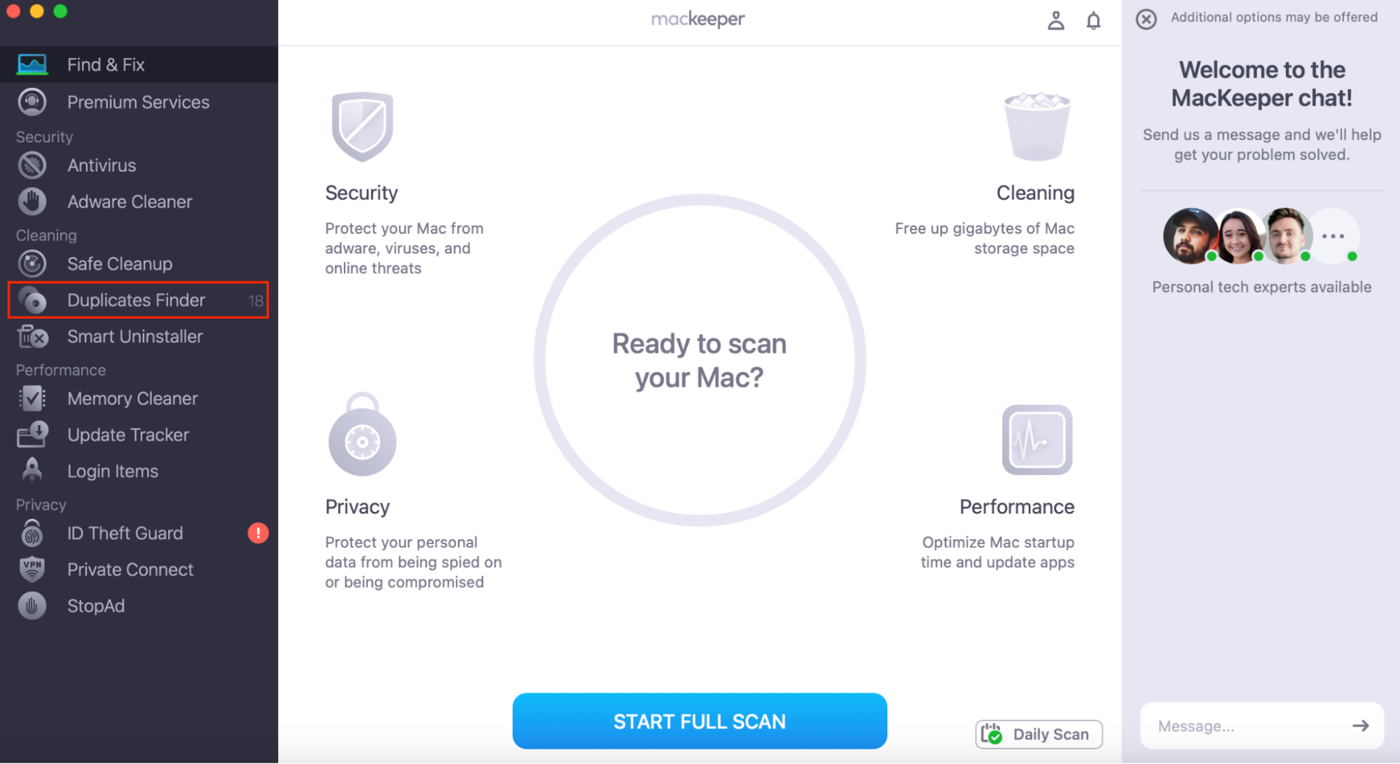 MacKeeper’s Find & Fix home screen, with Duplicates Finder highlighted. Can you downgrade macOS? How to free up space