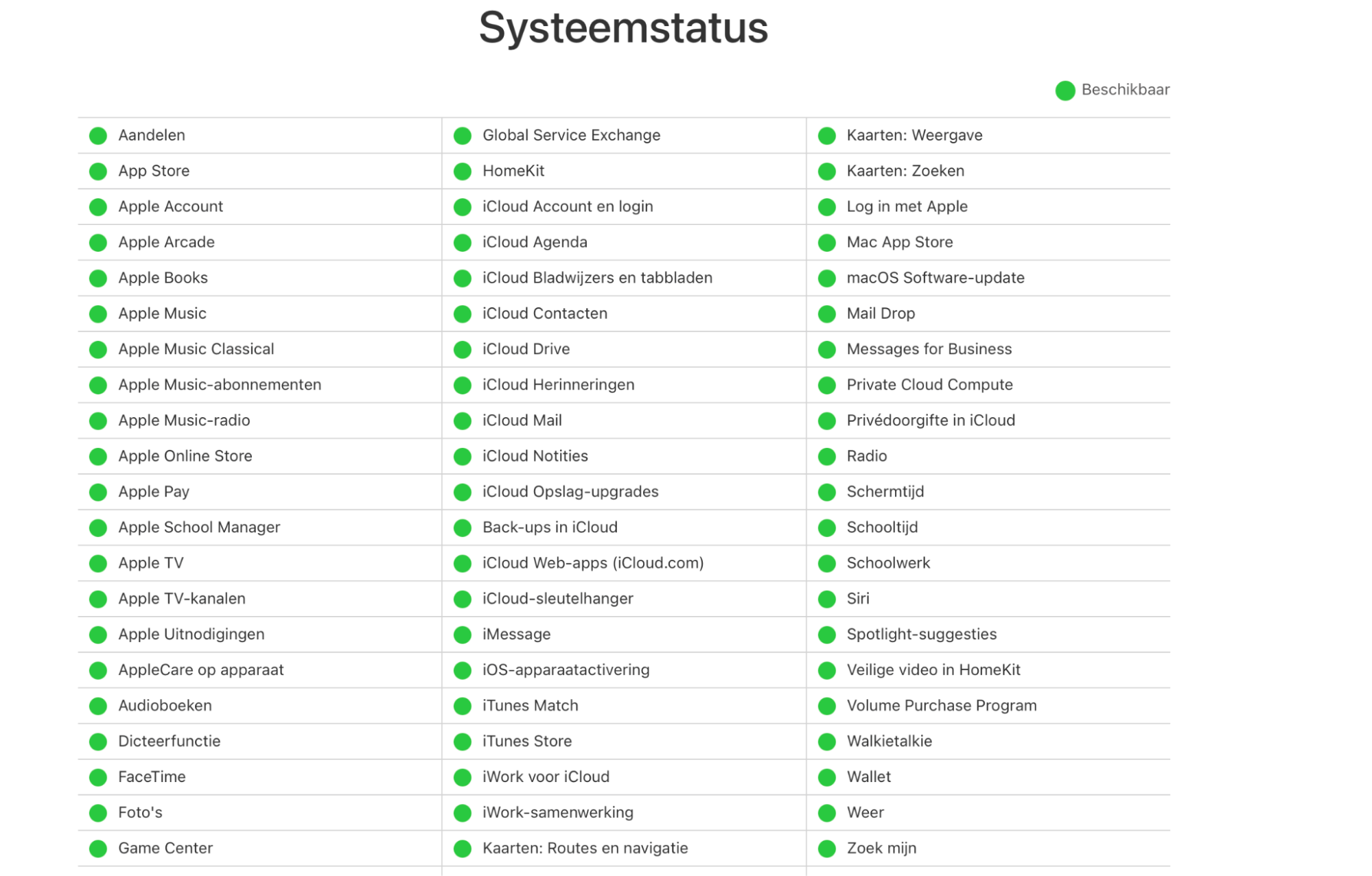 Open Safari en zoek naar Apple systeemstatus. Klik op de officiële Apple-webpagina; de pagina Systeemstatus. wordt dan geopend. Hier kun je in de lijst controleren of Mail niet werkt.