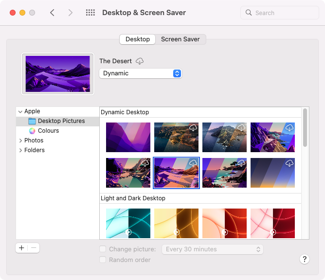 Desktop & Screen Saver menu Desktop & Screen Saver menu