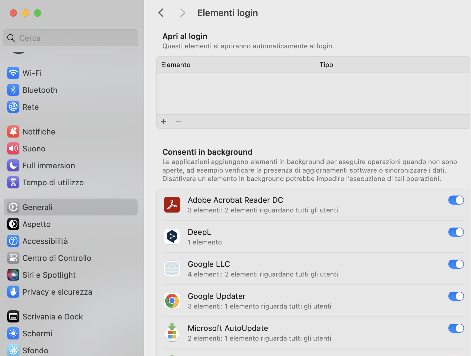 Per rimuovere una voce di accesso, è sufficiente fare clic su di essa per selezionarla, quindi fare clic sul pulsante meno per eliminarla dall'elenco. Non si avvierà più all'avvio.
