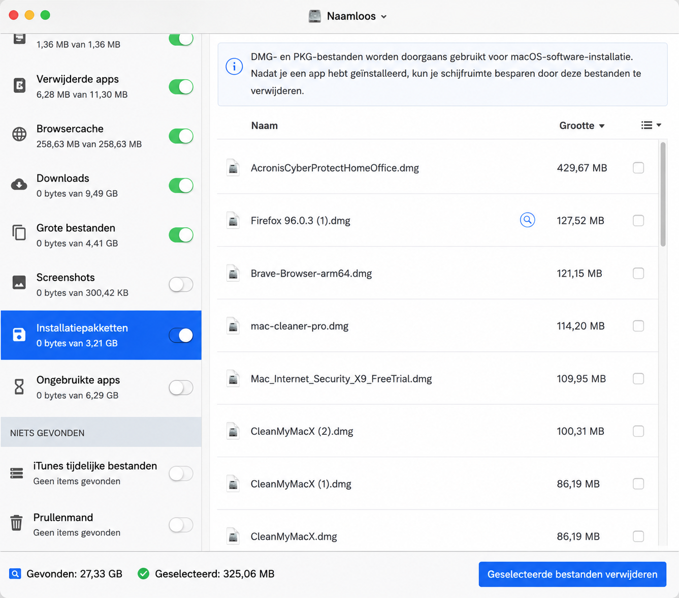 Appcache is een ander veelvoorkomend type cache dat achterblijft na het installeren van software op je Mac. Omdat deze bestanden vaak over het hoofd worden gezien, kan Disk Doctor Pro je helpen ze te verwijderen via de sectie Installer Packages.