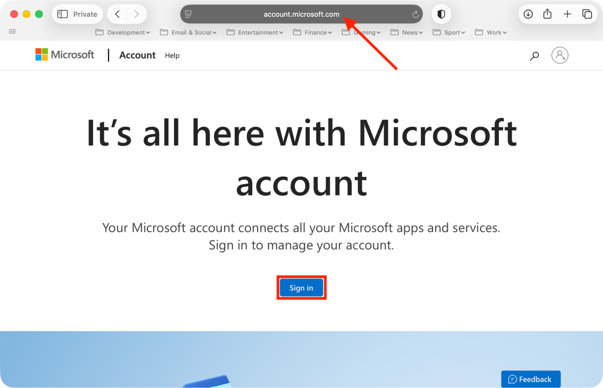 The Microsoft Outlook login screen in Safari on Mac. Try creating an app-specific password to fix Exchange password required issues on macOS.