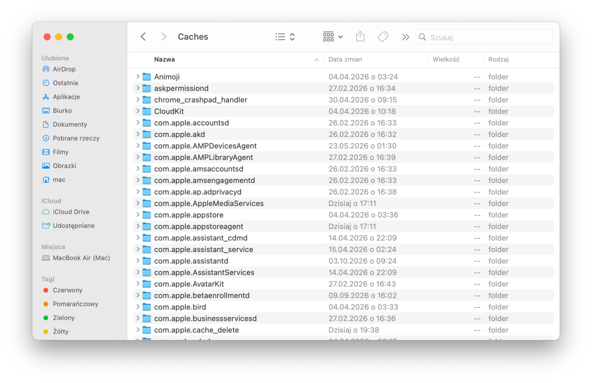 Jeśli konkretnie interesuje Cię usuwanie pamięci podręcznej, przejdź z Findera do Idź > Idź do folderu, następnie wpisz ~/Library i znajdź folder Caches.