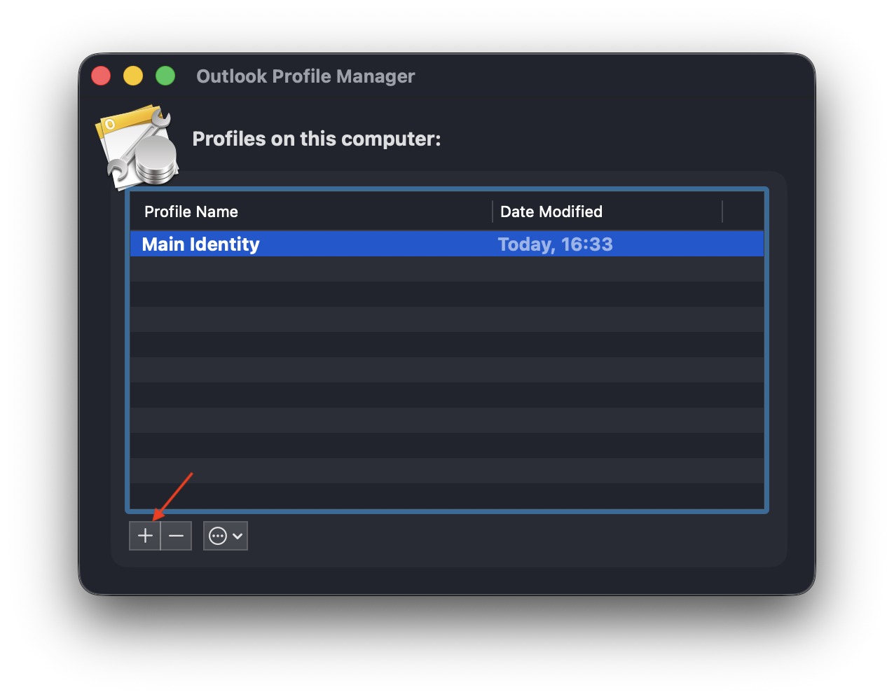 The next step in rebuilding your Outlook profile is choosing a new name. To get there, double-click Outlook Profile Manager and click the plus icon.