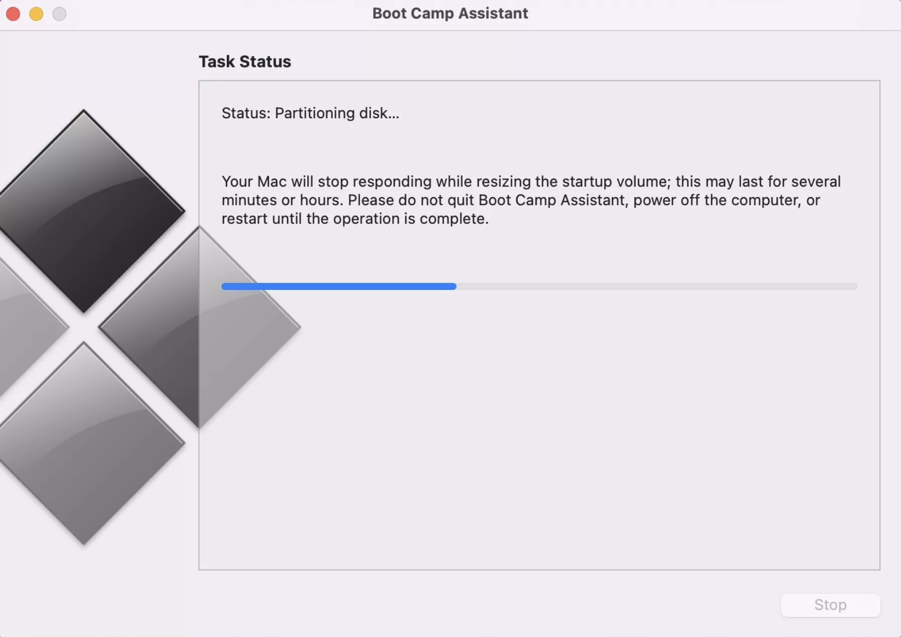 Boot Camp Assistant on Mac preparing a Windows 10 install. Once the process is complete, you can boot into Windows 10 and run Windows games on Mac.