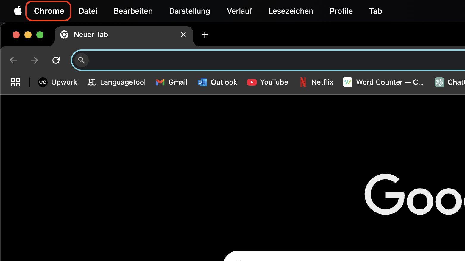 Überprüfen Sie, ob Chrome aktualisiert werden muss. Klicken Sie in der oberen Symbolleiste auf Chrome.