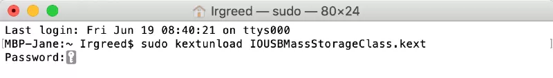 disable USB ports in terminal with sudo kextunload command