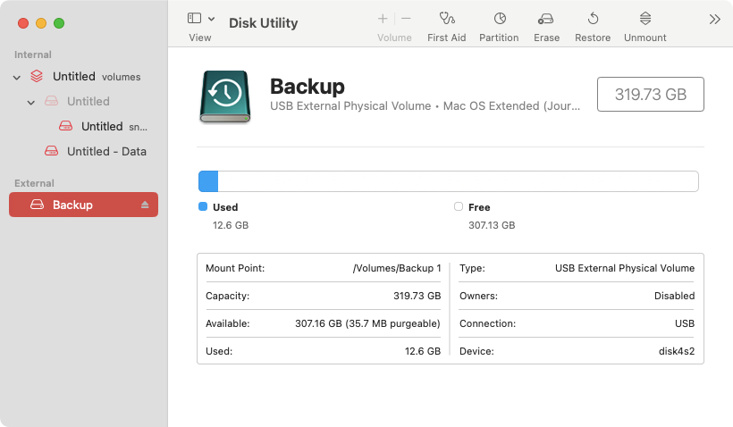 Using the list in the sidebar, locate and select your external hard drive. Here, you'll be able to see a list of information, such as what format the drive is using. Using the list in the sidebar, locate and select your external hard drive. Here, you'll be able to see a list of information, such as what format the drive is using.