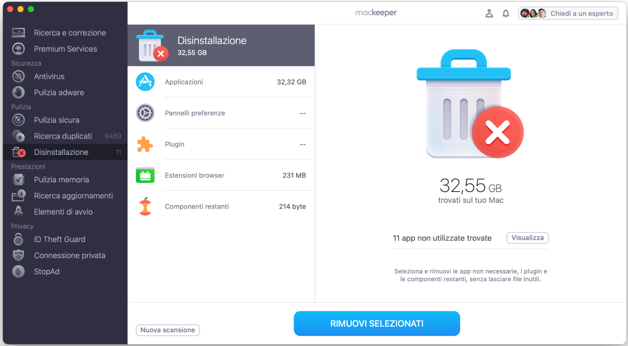 Seleziona i file e le app che non ti servono più e rimuovili.