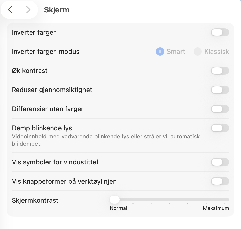 Vi anbefaler å merke av Reduser bevegelse og Reduser gjennomsiktighet for å forbedre Macens prosesseringsevne og øke ytelsen.