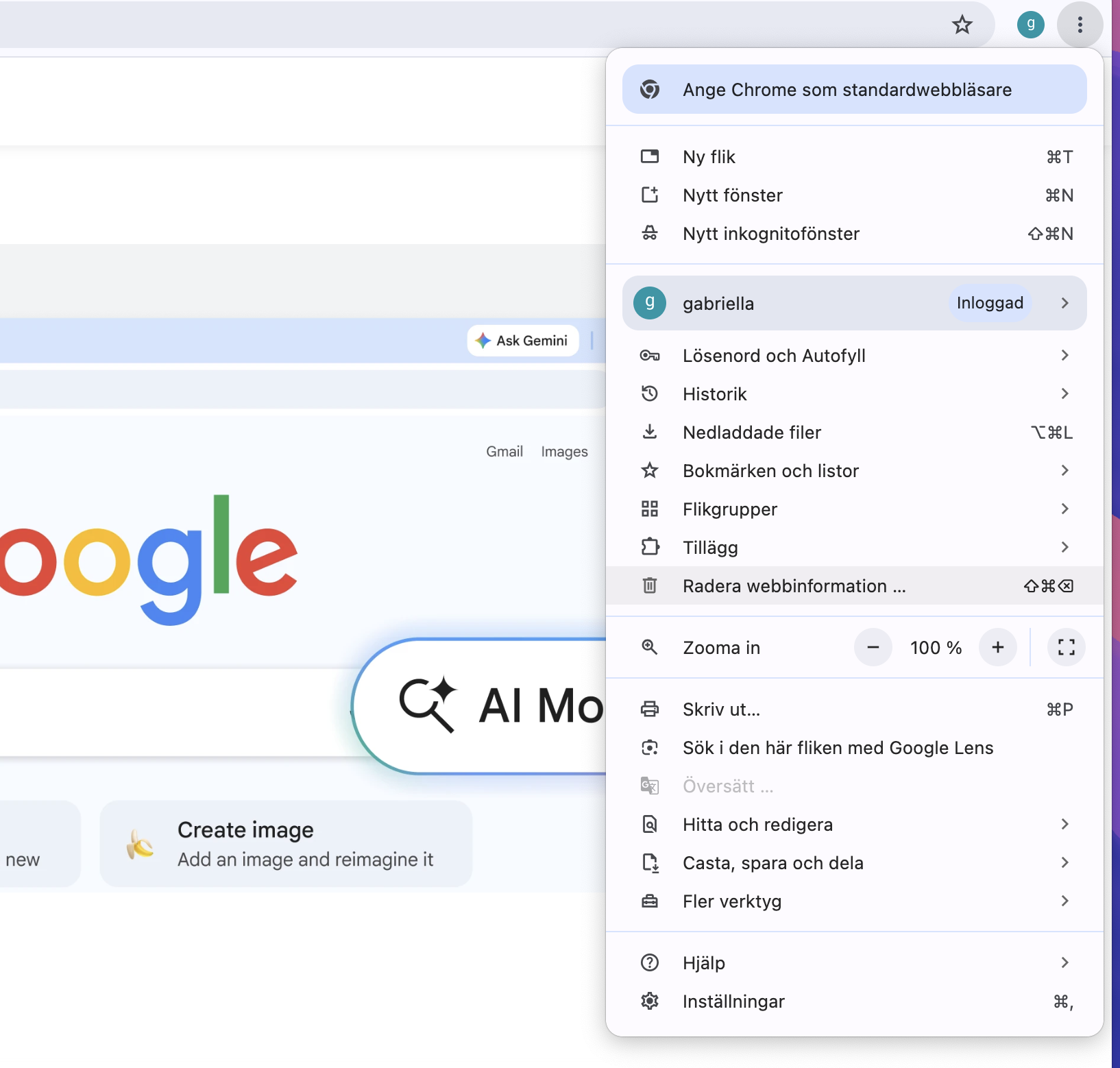 Så rensar du webbläsardata i Chrome: Klicka på de tre punkterna och välj alternativet Radera webbinformation.