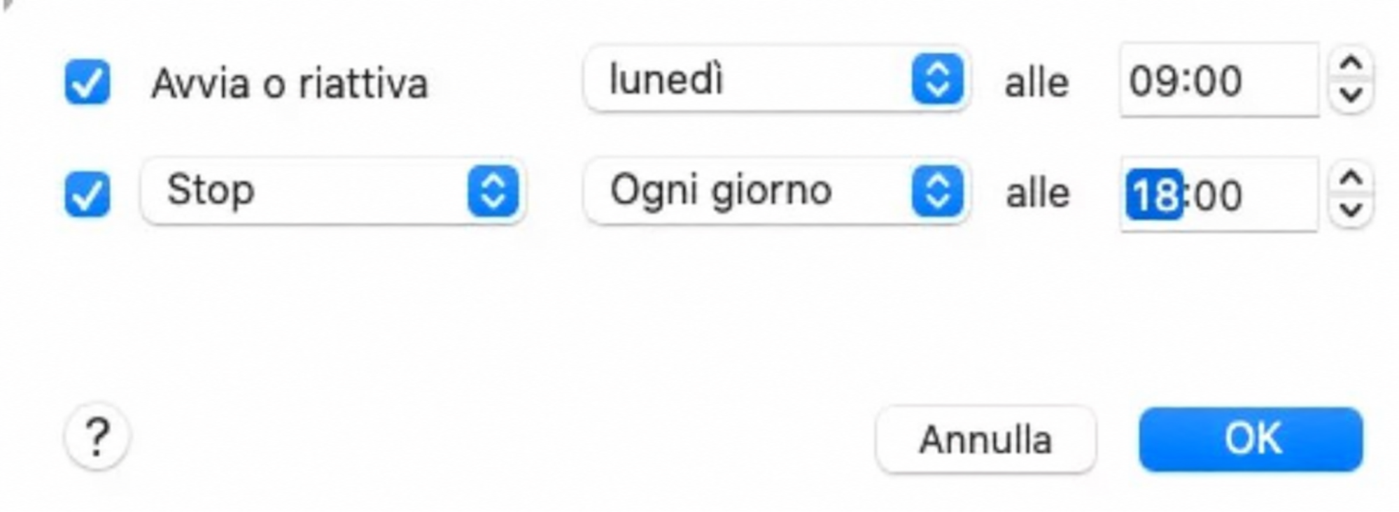 Una volta terminata la pianificazione, clicca semplicemente sul pulsante 'OK' e il Mac si avvierà o andrà in sospensione negli orari impostati.