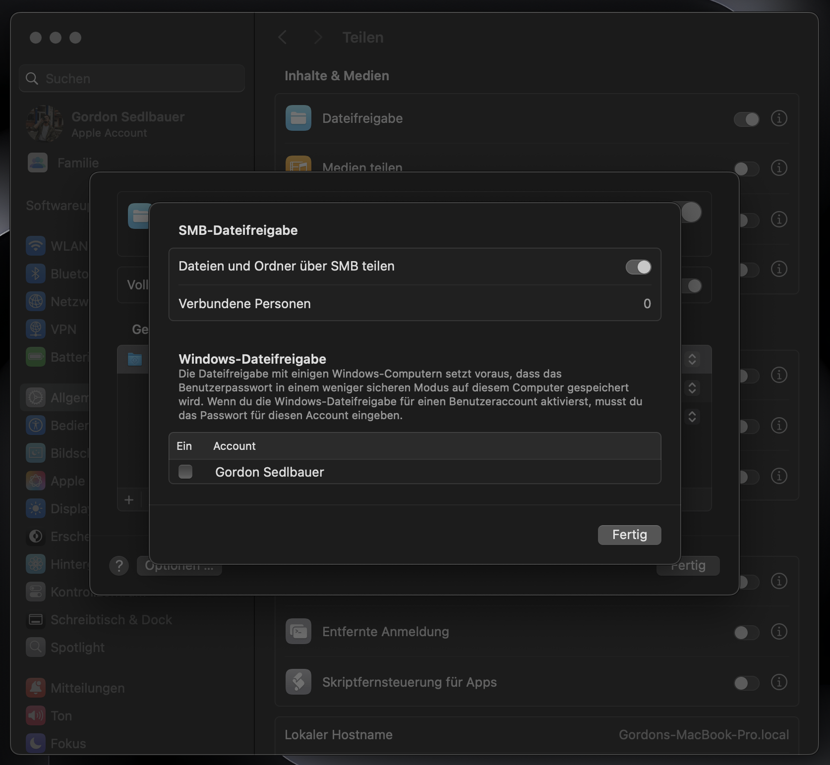 Stellen Sie sicher, dass Dateien und Ordner über SMB teilen aktiviert ist. Dies hilft Ihnen dabei, den Mac als Speicherort für Time Machine-Backups einzurichten. Stellen Sie sicher, dass Dateien und Ordner über SMB teilen aktiviert ist. Dies hilft Ihnen dabei, den Mac als Speicherort für Time Machine-Backups einzurichten.
